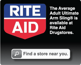 The Average Adult Ultimate Arm Sling® is available at Rite Aid Drugstores.
